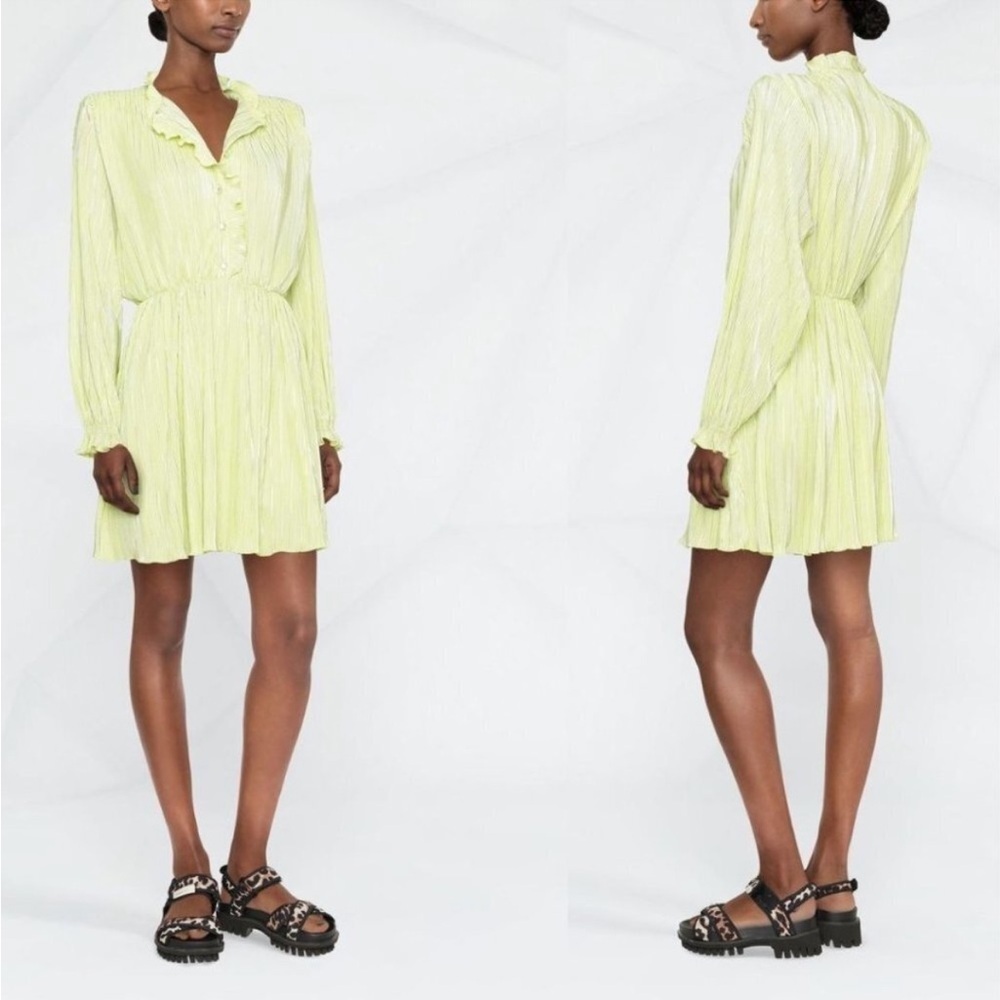 New ROTATE BIRGER CHRISTENSEN Ivy Pleated Mini Dress In Sunny Lime Size 0